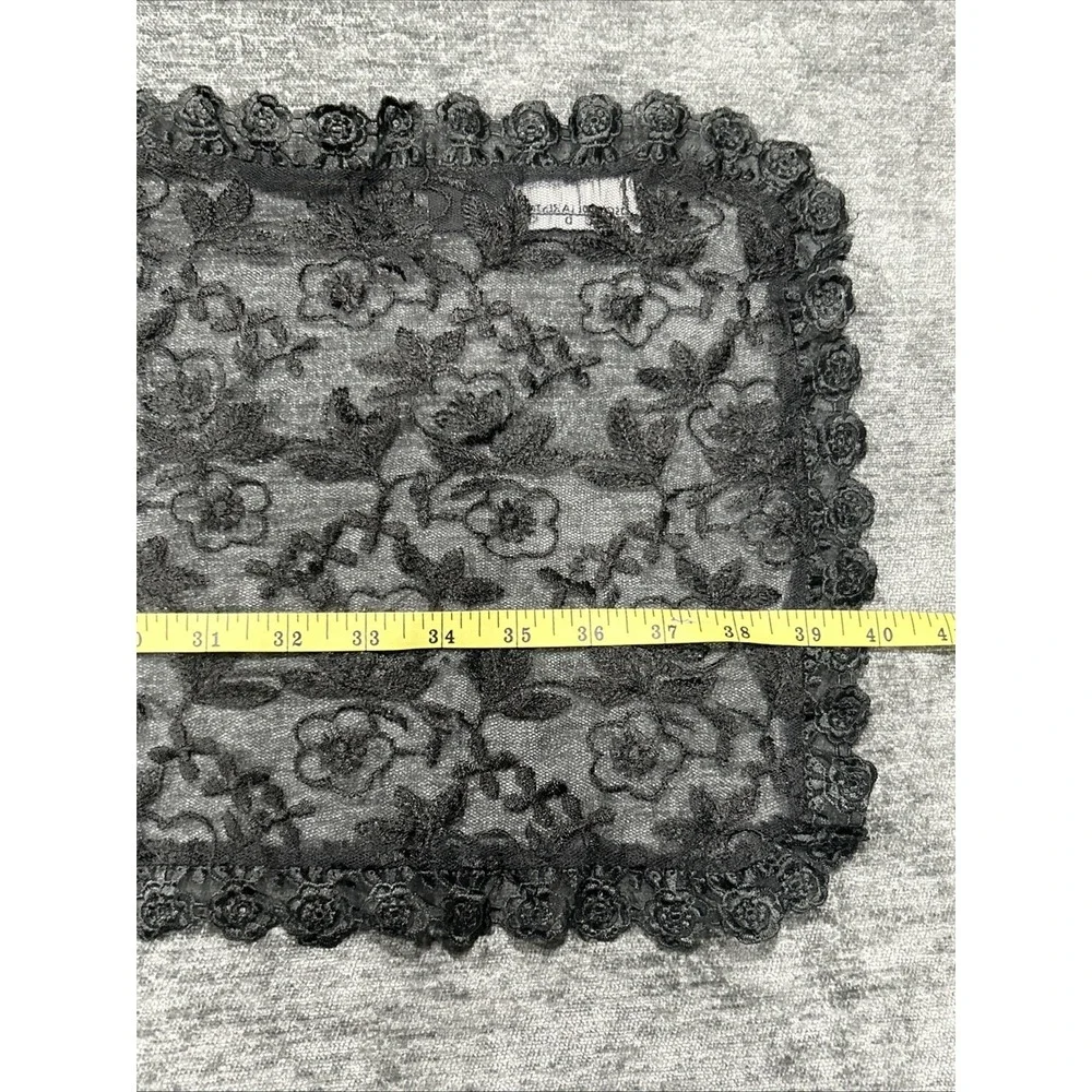 Oscar de la Renta Studio Black Floral Lace Scarf Wrap Mantilla Sheer Embroidered